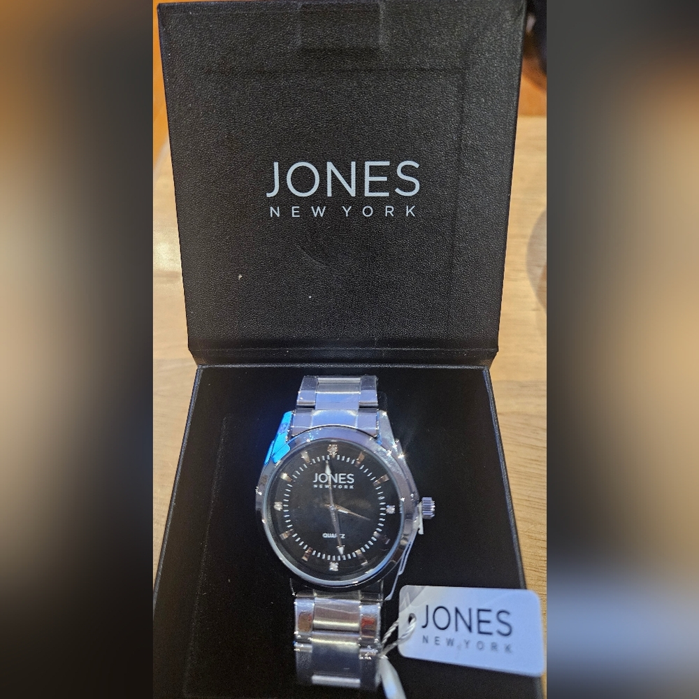 Jones New York Silver and Black Quartz Watch NWT